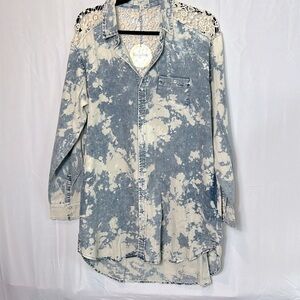 Hayden Los Angeles Tie Dye Midi Dress Size Small Lace Back Oversized pockets